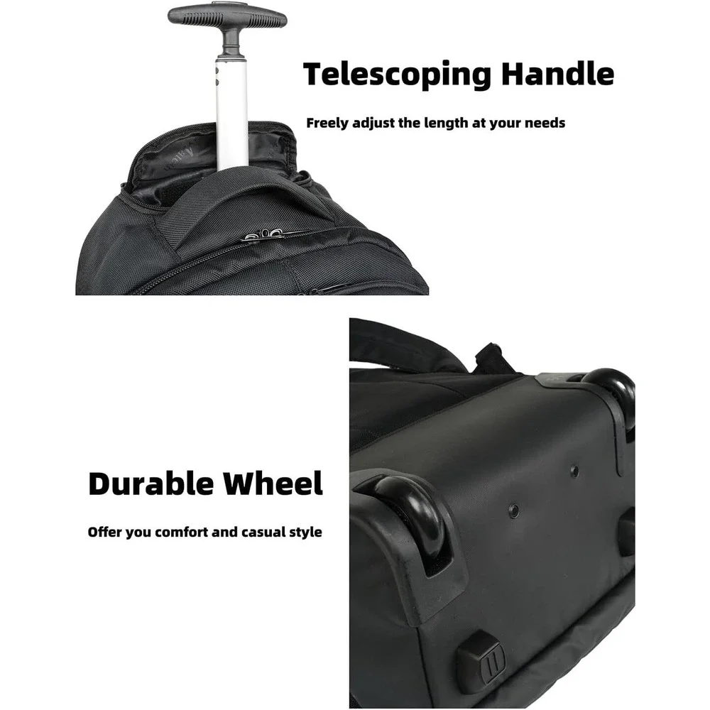 MATEIN Wheels Backpack 18 inch Rolling Travel Suitcase Computer Laptop Bag Black